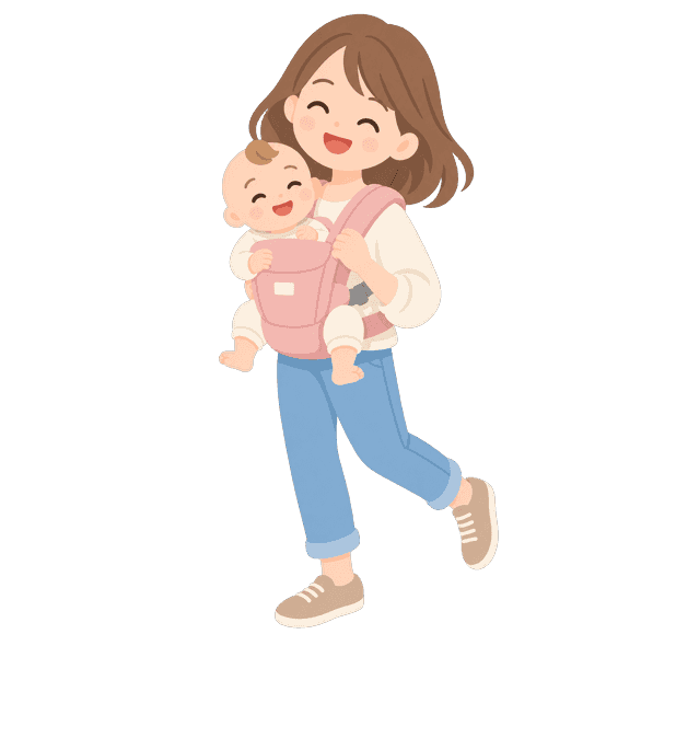 抱っこ紐で赤ちゃんを抱っこするママのイラスト